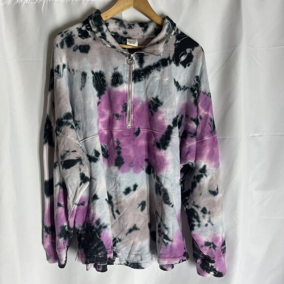 VS VICTORIAS SECRET PINK VARSITY HALF ZIP PULLOVER SWEATER JACKET TOP TIE DYE XL - Picture 1 of 11